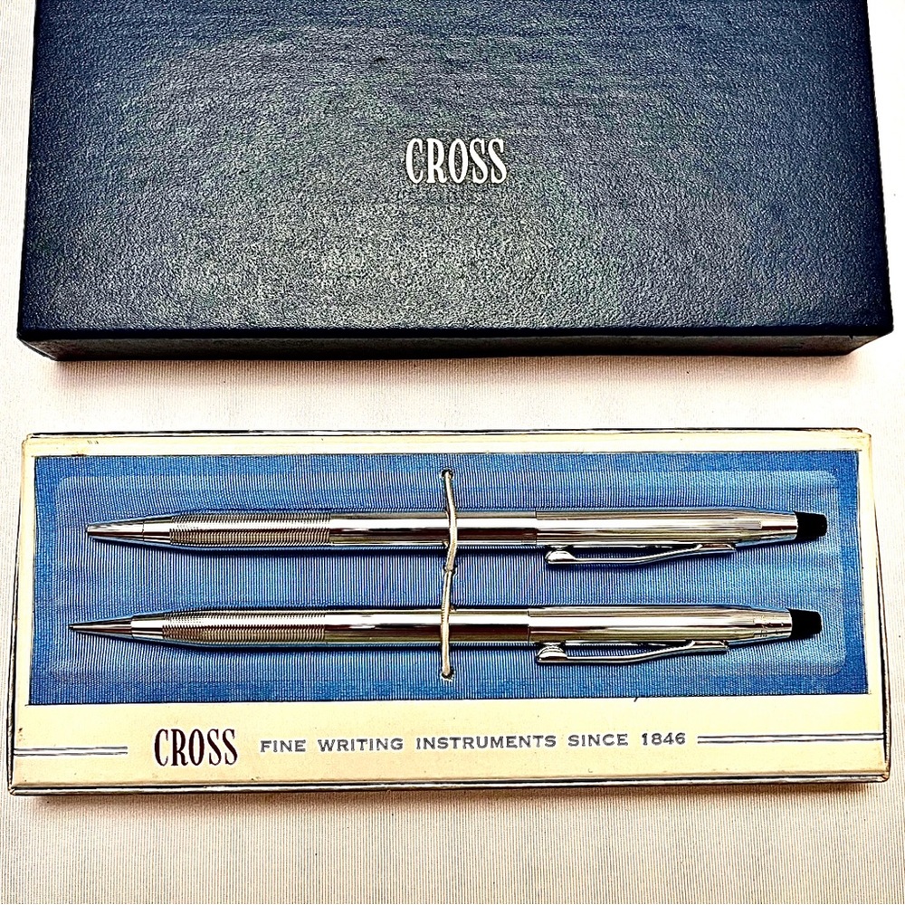 1960s–70s Cross Chrome 3501 Ballpoint & Mechanical Pencil Set, in Original Box